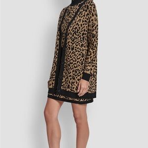 DKNY Leopard Print Cardigan - Black and Brown